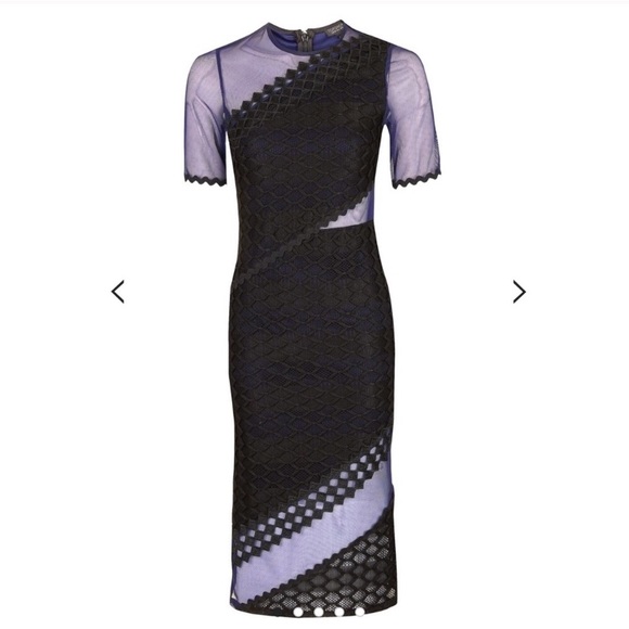 Topshop mesh navy and black midi dress - Picture 8 of 8